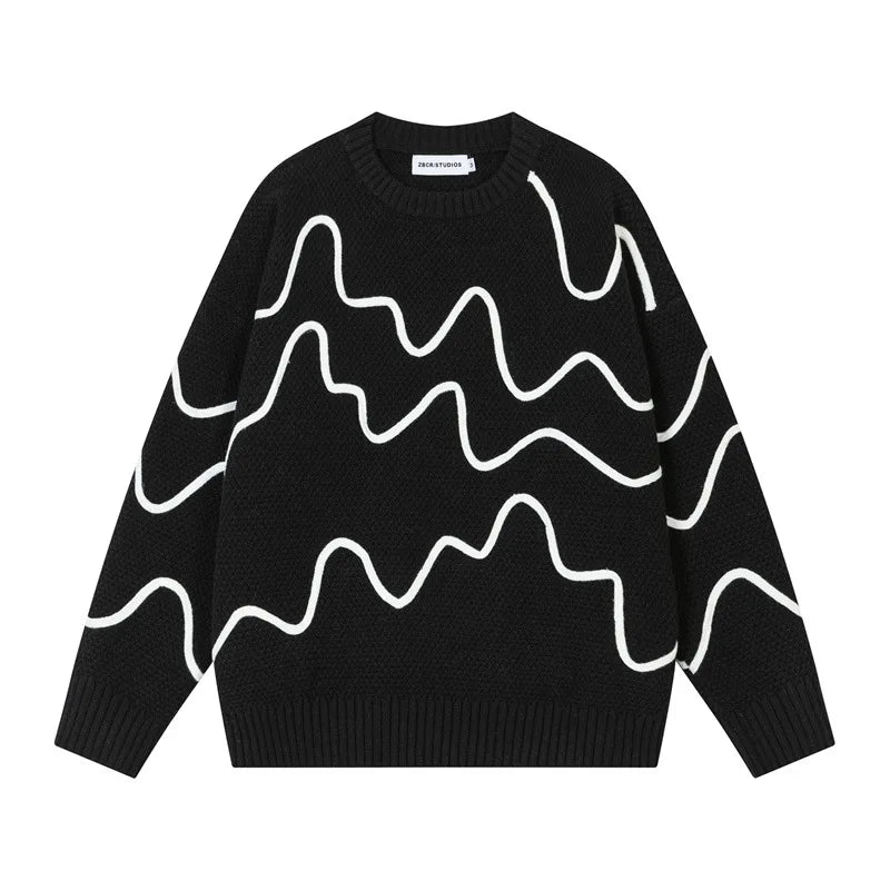 VILZSTUDIOS Oversized Wave Pattern Knit Sweater