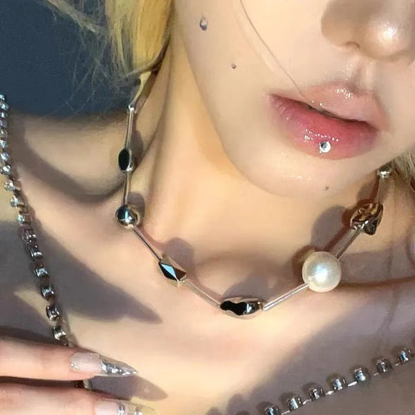 Handsome Beaded Metal Wave Necklace