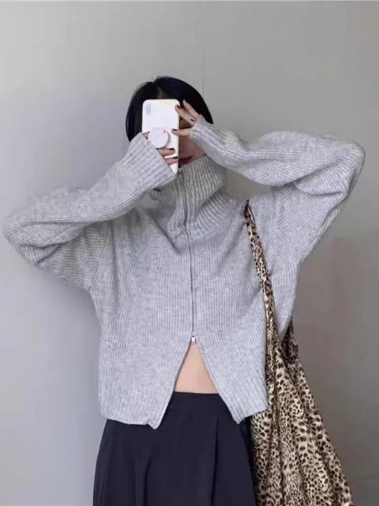 VILZSTUDIOS Smart Casual Knit Zipper Cardigan