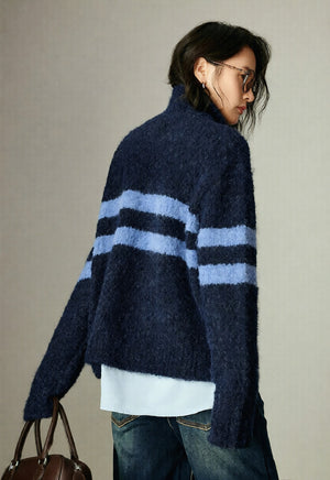 VILZSTUDIOS Cozy High Neck Striped Cardigan