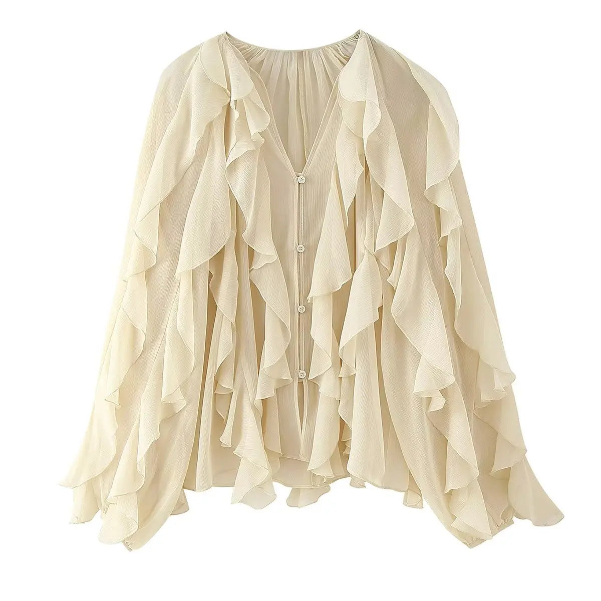 VILZSTUDIOS Yenkye Semi Sheer Ruffle Blouse