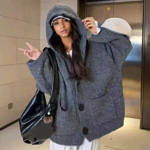 VILZSTUDIOS Oversized Loose Knitted Hooded Cardigan
