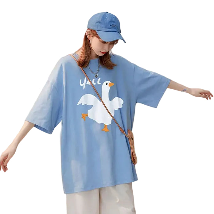 VILZSTUDIOS Oversized Kawaii Duck Cartoon T-Shirt