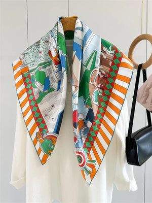 VILZSTUDIOS Fashion Lady Silk Print Scarves Square Luxury Shawl