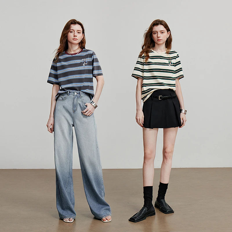 VILZSTUDIOS Striped Summer Cotton Women T-Shirt