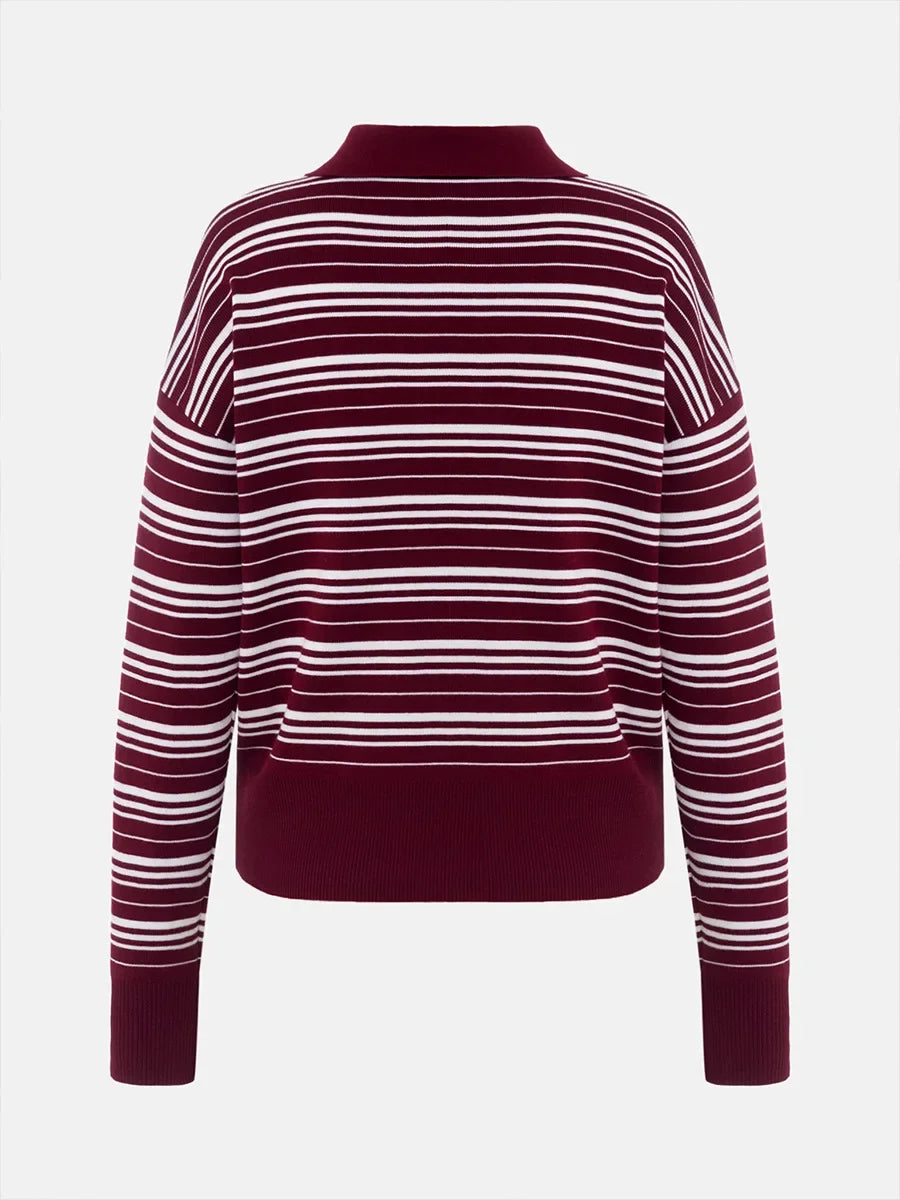 VILZSTUDIOS Retro Striped Knitted Polo Top