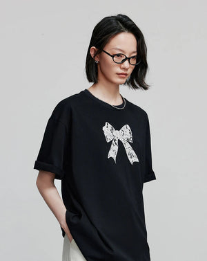 VILZSTUDIOS Stylish Short Sleeve with Small Bowknot T-Shirt