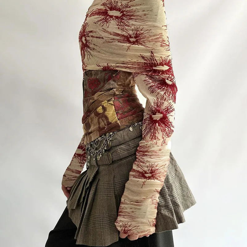 VILZSTUDIOS Chic Floral Mesh Patchwork Shirt