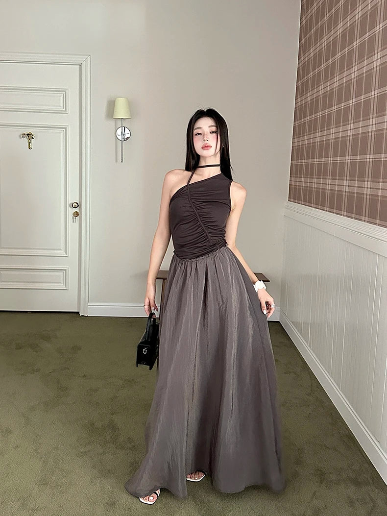 VILZSTUDIOS Brown Patchwork A-Line Maxi Skirts