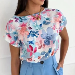 VILZSTUDIOS Floral Loose Round Neck Blouse