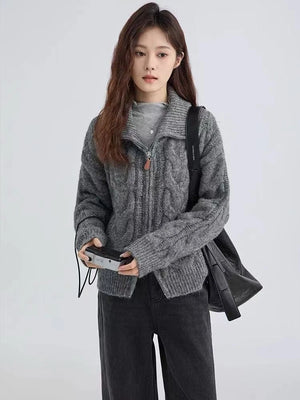 VILZSTUDIOS Stylish Zipper Turtleneck Cardigan