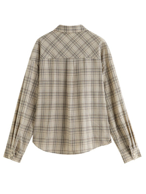 VILZSTUDIOS Retro Plaid Lapel Drop Sleeve Shirt