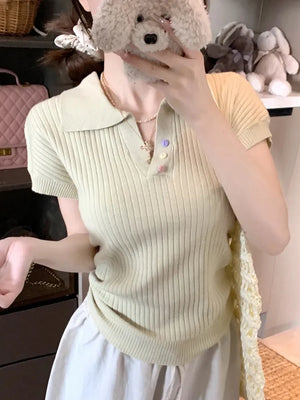 VILZSTUDIOS Chic Pleated Lapel T-Shirt