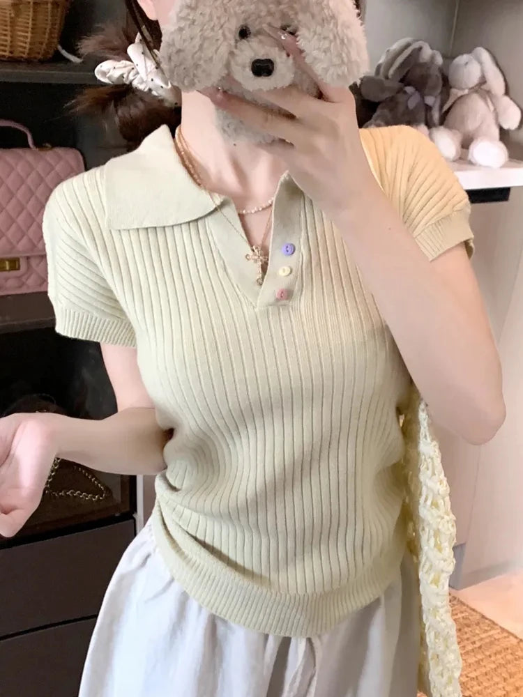 VILZSTUDIOS Chic Pleated Lapel T-Shirt