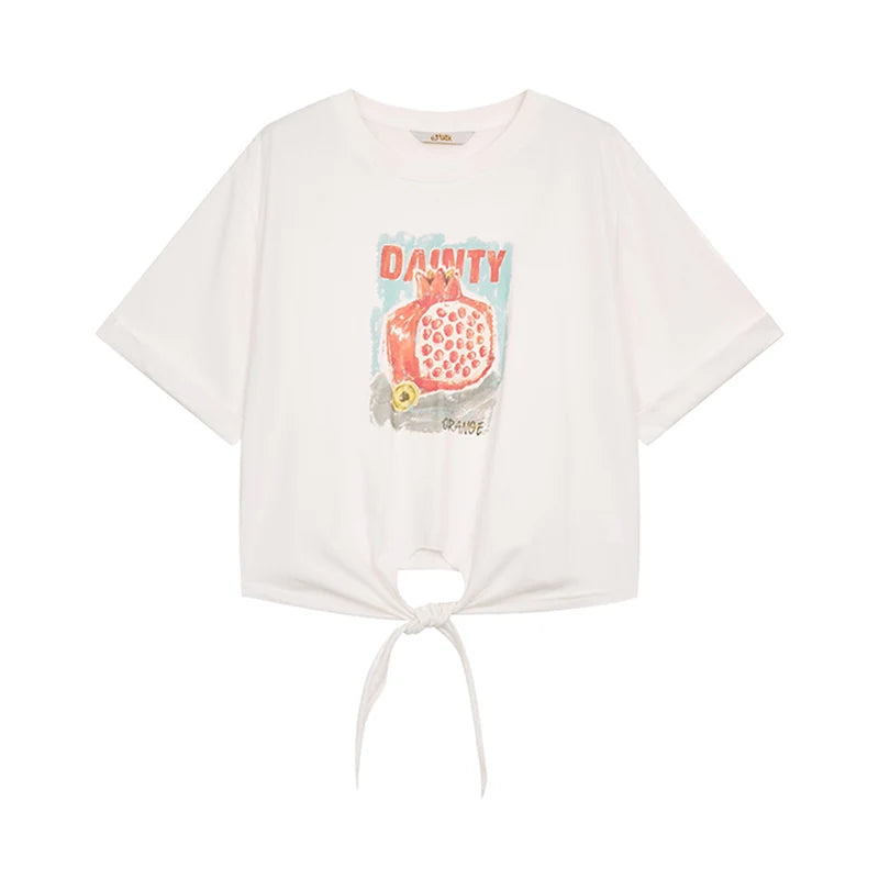 VILZSTUDIOS Fruit Printed Lace-Up Casual T-Shirt