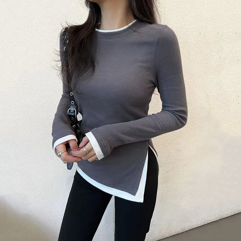 VILZSTUDIOS Slim Asymmetrical Waist Long Sleeve Top