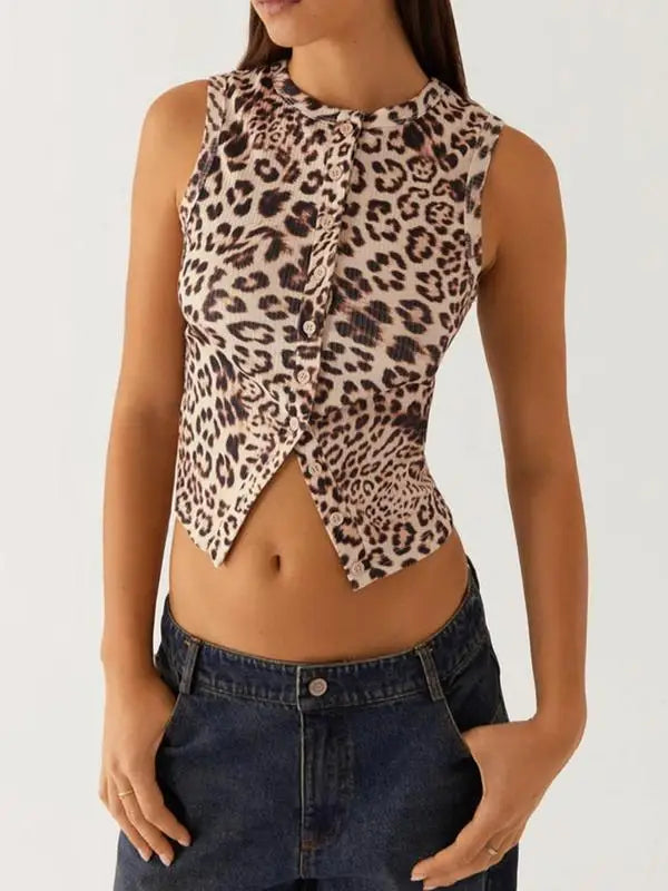 Sleeveless Leopard Print Tank Top