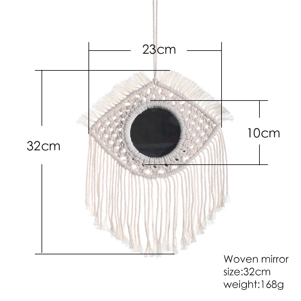 VILZSTUDIOS Boho Macrame Wall Mirror Home Decor Decorative Mirrors Aesthetic Room Decor Wall Mirrors for Living Room Bathroom Decoration