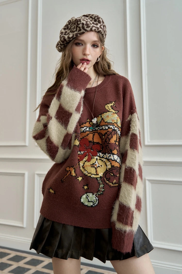 VILZSTUDIOS Retro Checkerboard Jacquard Sweater