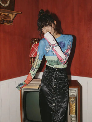VILZSTUDIOS Sheer Mesh Long Sleeve Graphic T-Shirt