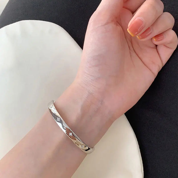 Golden Star Sterling Silver Bangle Bracelet