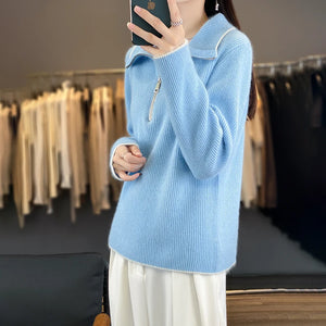 VILZSTUDIOS Cozy Wool Zip-Up Sweater Pullover Womens