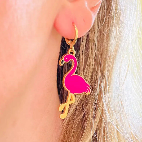 Golden Flamingo Bird Charm Earring