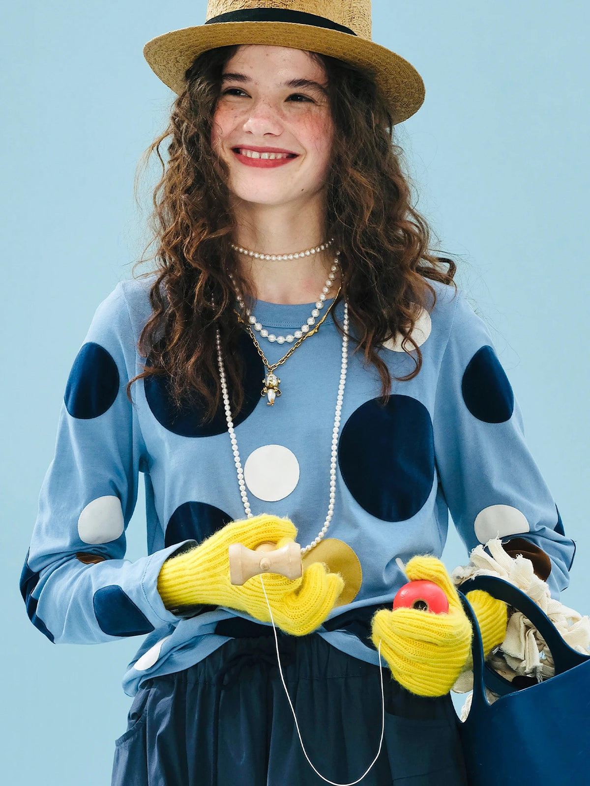 VILZSTUDIOS Adorable Blue Polka Dot Long T-Shirt