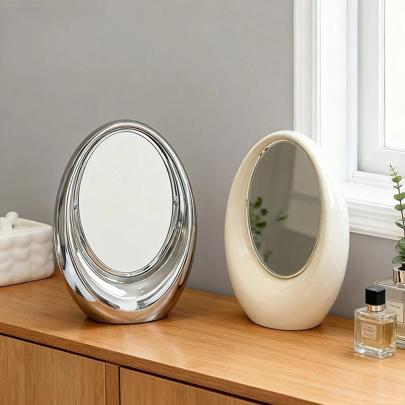 VILZSTUDIOS Korean Creative Oval Makeup Mirror Laser Double-sided Cosmetic Mirror Living Room Dressing Table Rotatable Mirror Home Decor