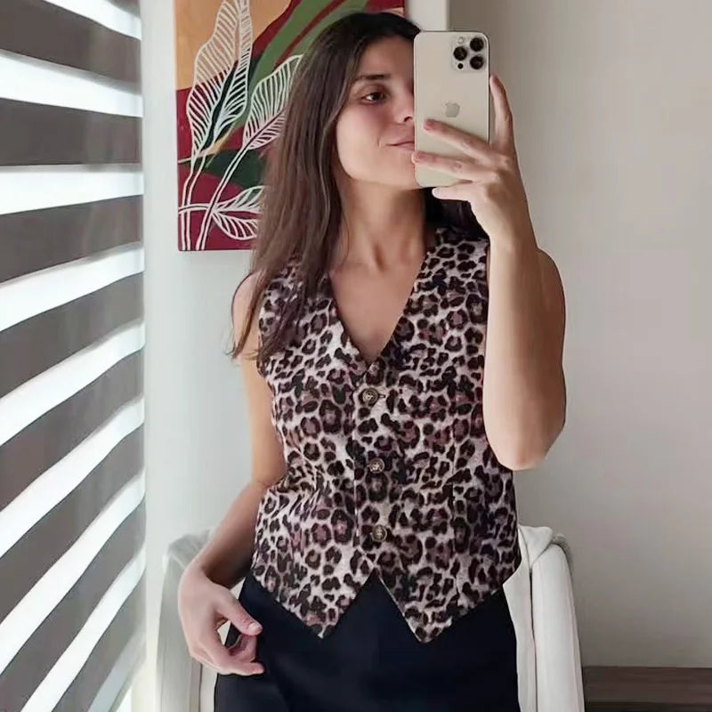 VILZSTUDIOS Leopard Print Cropped Vest