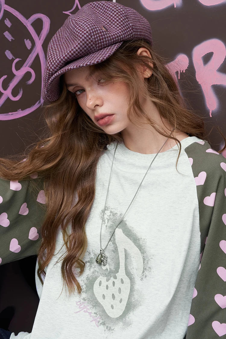 VILZSTUDIOS Cute Strawberry Oversized Long Sleeve T-Shirt