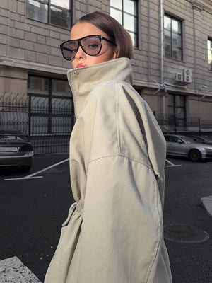 VILZSTUDIOS Stylish Stand Collar Mid-Length Trench Coat