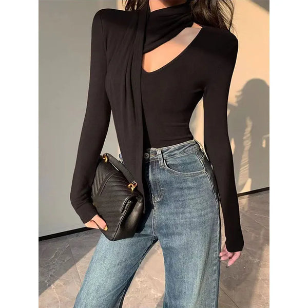 Slim V-Neck Long Sleeve Top