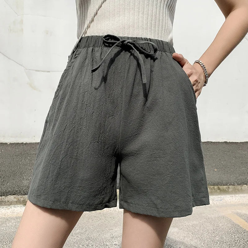 VILZSTUDIOS High Waist Linen Drawstring Shorts Pants