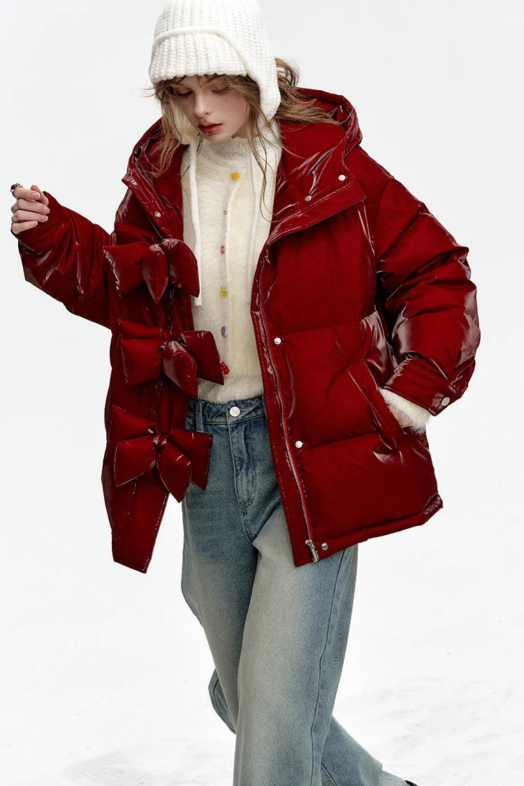 VILZSTUDIOS Stylish Bow Button Hooded Jacket