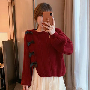 VILZSTUDIOS Cozy Oversized Knit Bow Sweater