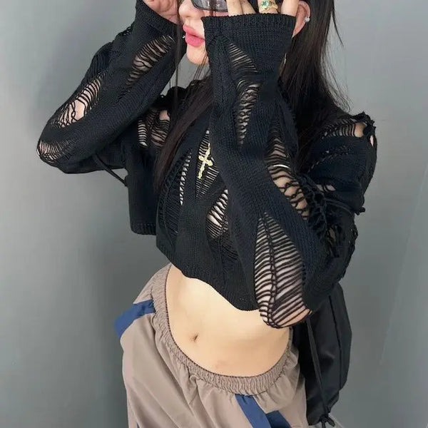 Black Vintage Crop Sweater