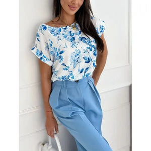 VILZSTUDIOS Floral Loose Round Neck Blouse
