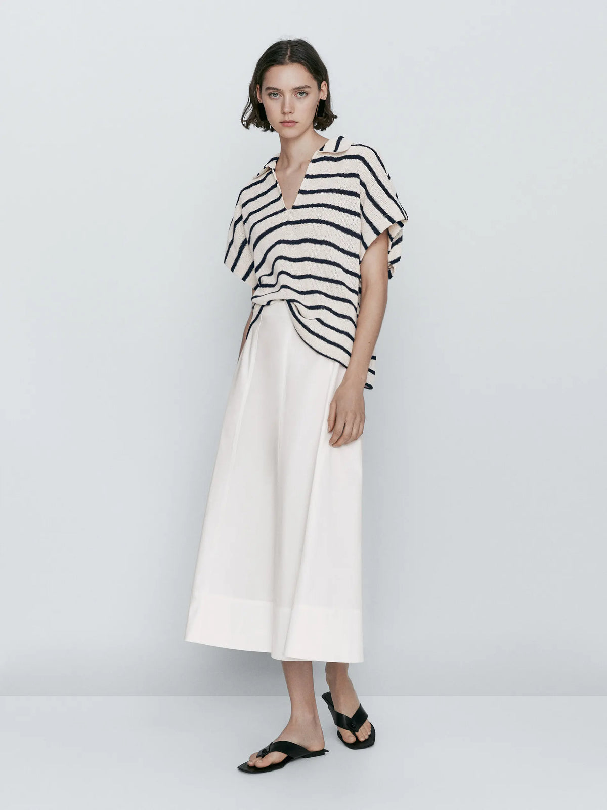 VILZSTUDIOS Striped Casual V-Neck T-Shirt