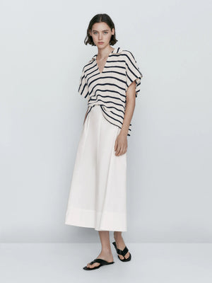 VILZSTUDIOS Striped Casual V-Neck T-Shirt