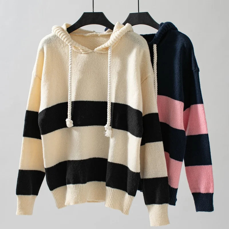 VILZSTUDIOS Cozy Striped Knitted Hoodie