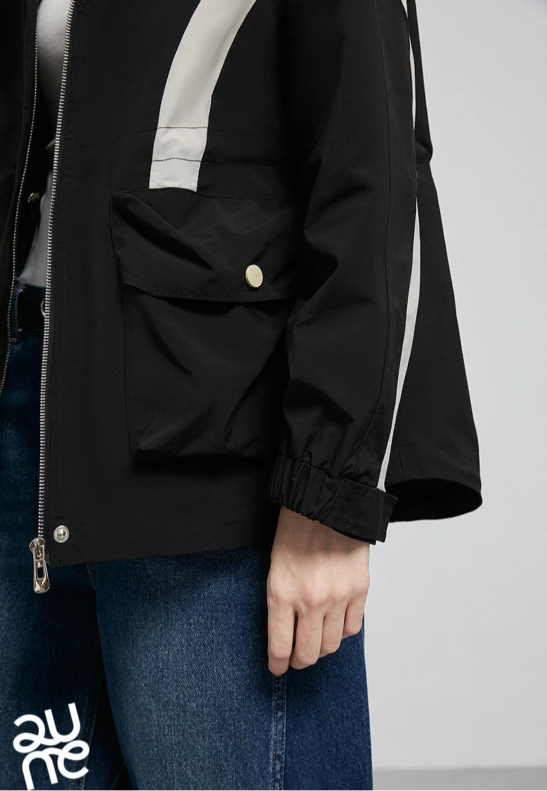 VILZSTUDIOS Contrasting Splicing Zipper Khaki Windbreaker Jacket