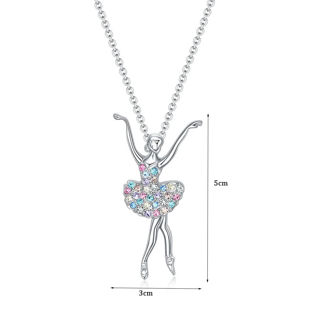 VILZSTUDIOS Crystal Zircon Charm Dancing Ballerina Necklace