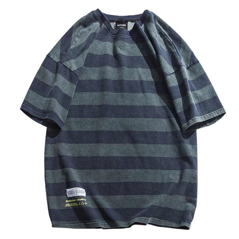VILZSTUDIOS Striped Trendy Japanese Casual Short T-Shirt