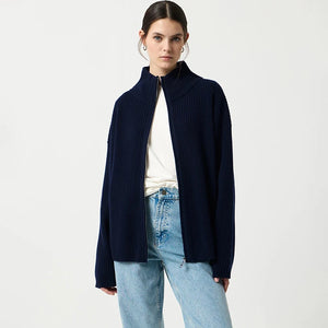 VILZSTUDIOS Cozy Knitted Turtleneck Zipper Cardigan