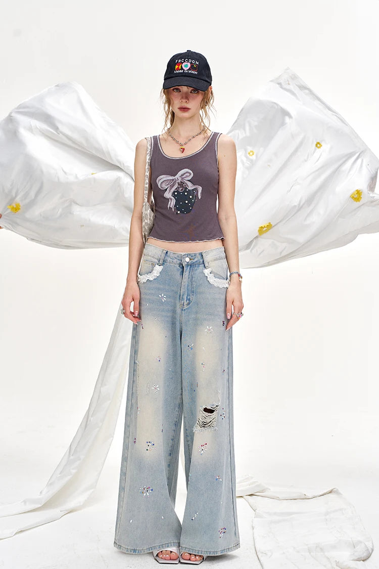 VILZSTUDIOS Diamond Lace Wide Leg Jeans