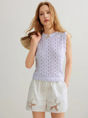 VILZSTUDIOS Stylish Embroidered Hollow Out Shirt