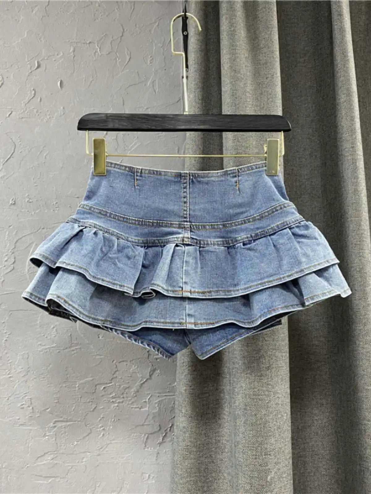 VILZSTUDIOS High Waist Vintage Denim Ruffle Jeans Skirts