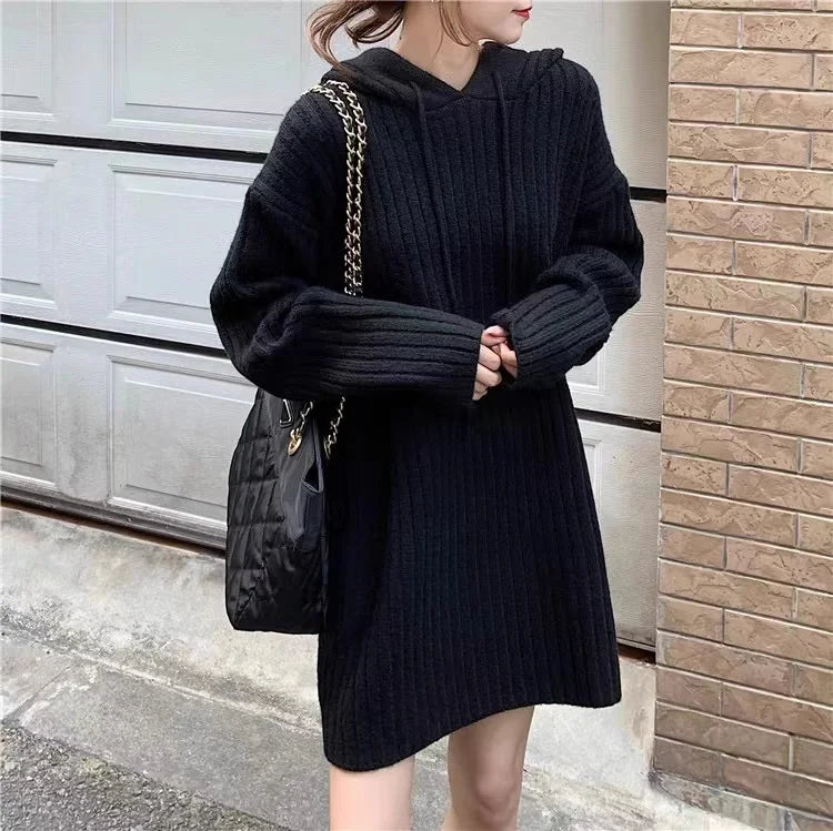 VILZSTUDIOS Cozy Wool Knitted Hooded Mini Dress