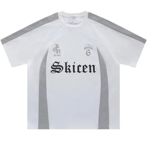 VILZSTUDIOS Retro Patchwork Hip Hop Letter T-Shirt